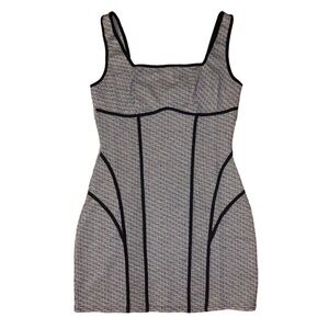 Sparkle Tweed Binding Detail Square Neckline Mini Dress XS Small Medium Large